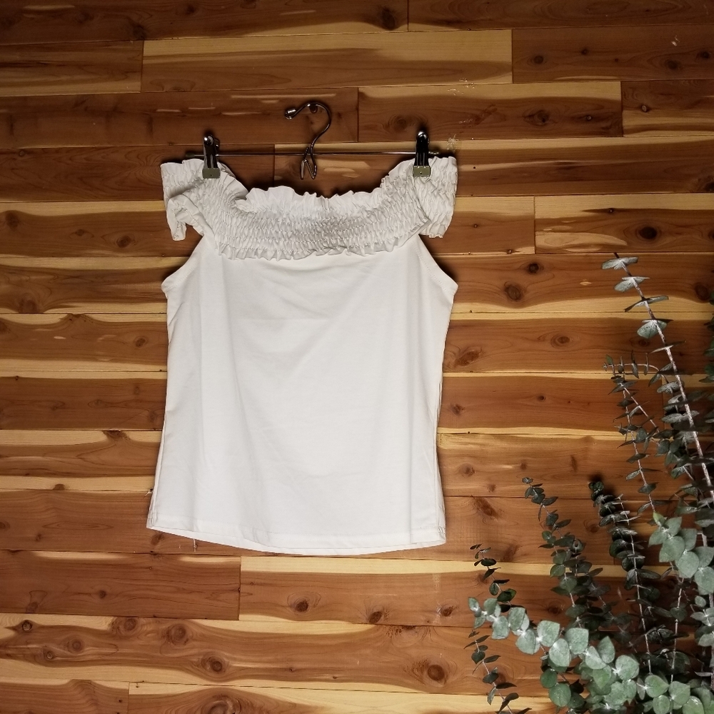 Tokyo Cherry Bloom White Off the Shoulder Shirt